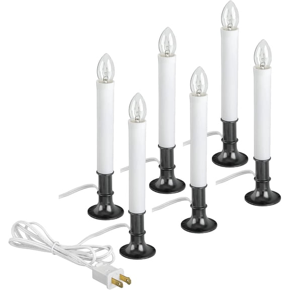 Xodus Plug-in 8.25" Window Candles, Dusk to Dawn Sensor, Nickel, 6 Pack