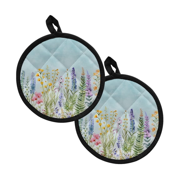 Xoenoiee 2 PCS Pot Holders Heat Resistant with Soft Cotton-Like Lining Hot Pads Non-Slip Washable Grip for Kitchen Cooking Baking 8 Inch Round Counter Decor, Floral Pale Blue