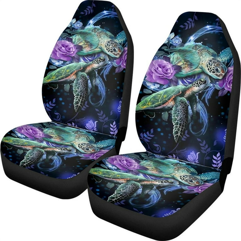 Xoenoiee 2 Pack Car Seat Cover Front Seats Only Sea Turtle Flower Underwater Print Auto Seat Covers Universal Fit Car Front Seat Protector for Car