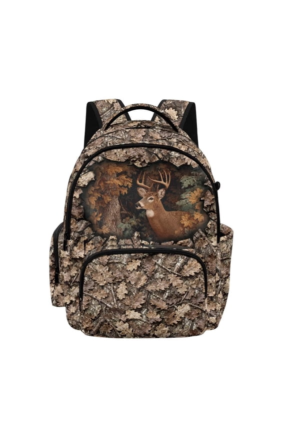 3D Deer Hunting Camo Print Kids Backpack for Boys Elementary School Bookbag School Bag with Zippe Pocket Lightweight Rucksack Travel Daypack with Adjustable Straps