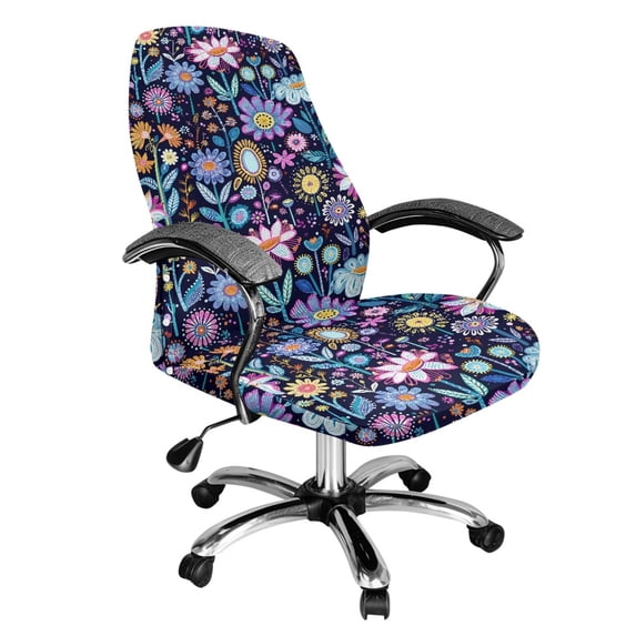 Xoenoiee Abstract Boho Flowers Print Office Chair Covers, Stretch Computer Boss Chair Cover with Button High Back Chair Slipcover Anti-Dust Rotating Chair Cover for Home Office, Large