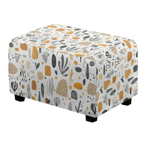Xoenoiee Abstract Boho Geometric Art Print Ottoman Cover Rectangle Storage Ottoman Slipcover Thick Stretchable Footrest Stool Covers with Elastic Band, Machine Washable, Small