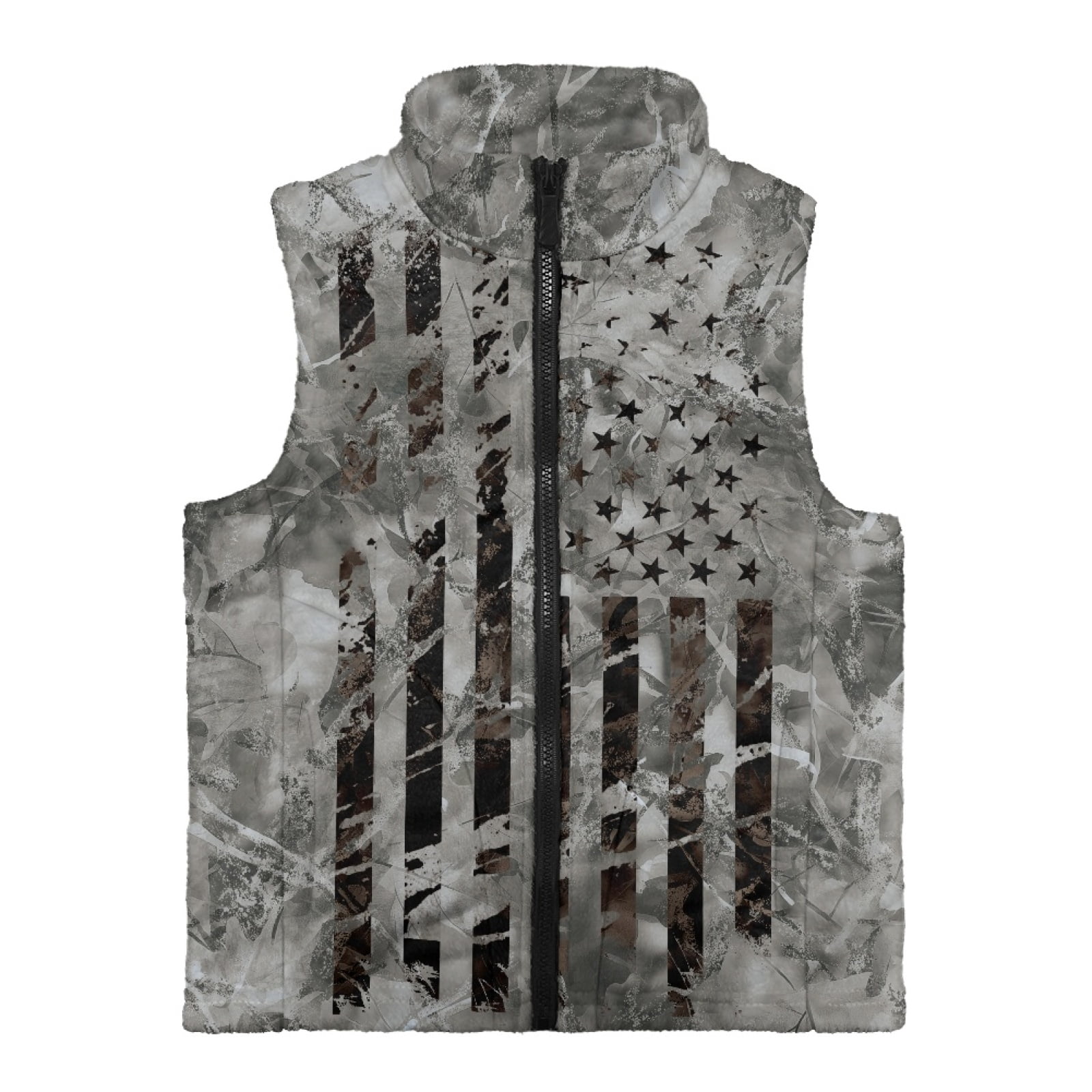 Xoenoiee American Flag Hunting Camo Print Boys Vest Lightweight Stand Collar Sleeveless Zip Up Outerwear Fleece Warm Jacket with 2 Pocket, Size 7-8 Years