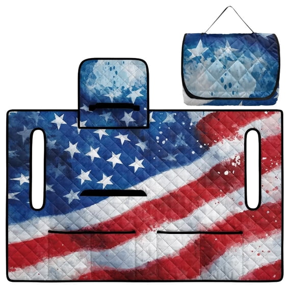 Xoenoiee American Flag Paint Splatter Print Golf Cart Seat Covers, 4th of July Decor Folding Golf Cart Seat Towel/Blanket, Easy Install, Protect Your Golf Car Seat and Suitable for All Seasons