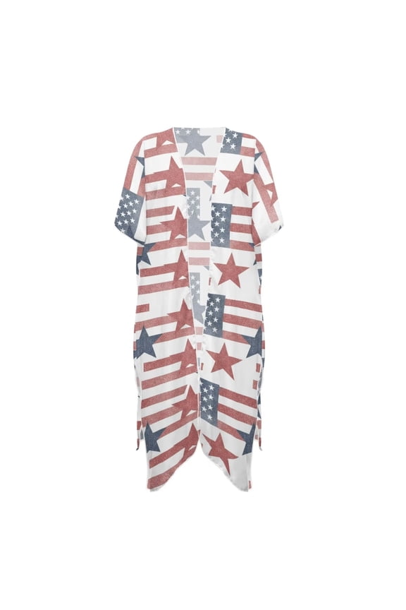 American Flag Print Women's Swimsuit Cover Up Lightweight Kimono Cardigan Open Front Short Sleeve Casual Loose Thin Cardigans 2026