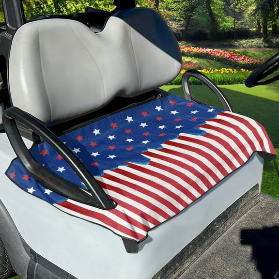 Xoenoiee American Flag Star and Stripe Pattern Golf Car Seat Covers, Golf Cart Accessories Universal Fit 2-Person Golf Cart Seat Blanket, Summer Golf Cart Seat Towel, Super Soft