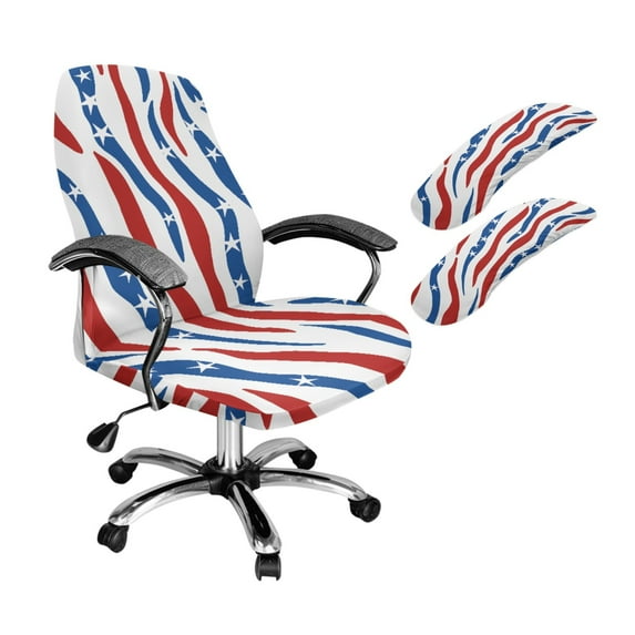 Xoenoiee American Flag Zebra Stripe Print 3 Pieces Computer Office Chair Cover with Armrest Covers, Universal Rotating Chair Slipcovers Protector Removable Desk Chair Cover for High Back Chair, S