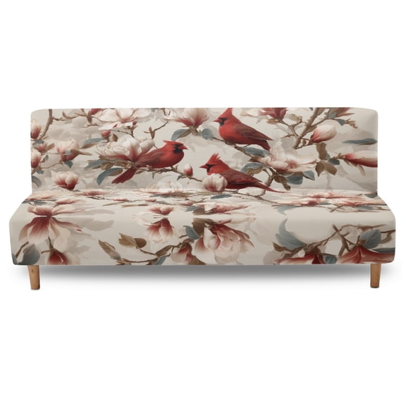 Xixirimido Armless Futon Cover Futon Slipcover Couch Cover Futon Sofa Bed Cover Furniture Protector with Elastic Bottom Machine Washable, Cardinal Magnolia Blossom