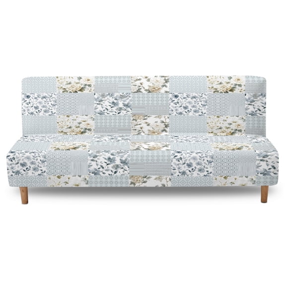 Xixirimido Armless Sofa Slipcover Stretch Futon Cover Queen Sofa Bed Covers Washable Elastic Couch Cover Home Furniture Protector, Floral Patchworks Light Blue