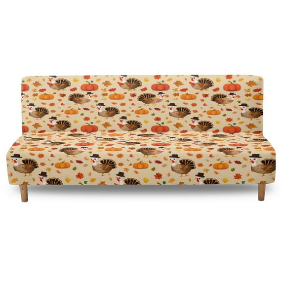 Xixirimido Armless Sofa Slipcover Stretch Futon Cover Queen Sofa Bed Covers Washable Elastic Couch Cover Home Furniture Protector, Turkey Pumpkin Fall Leaf