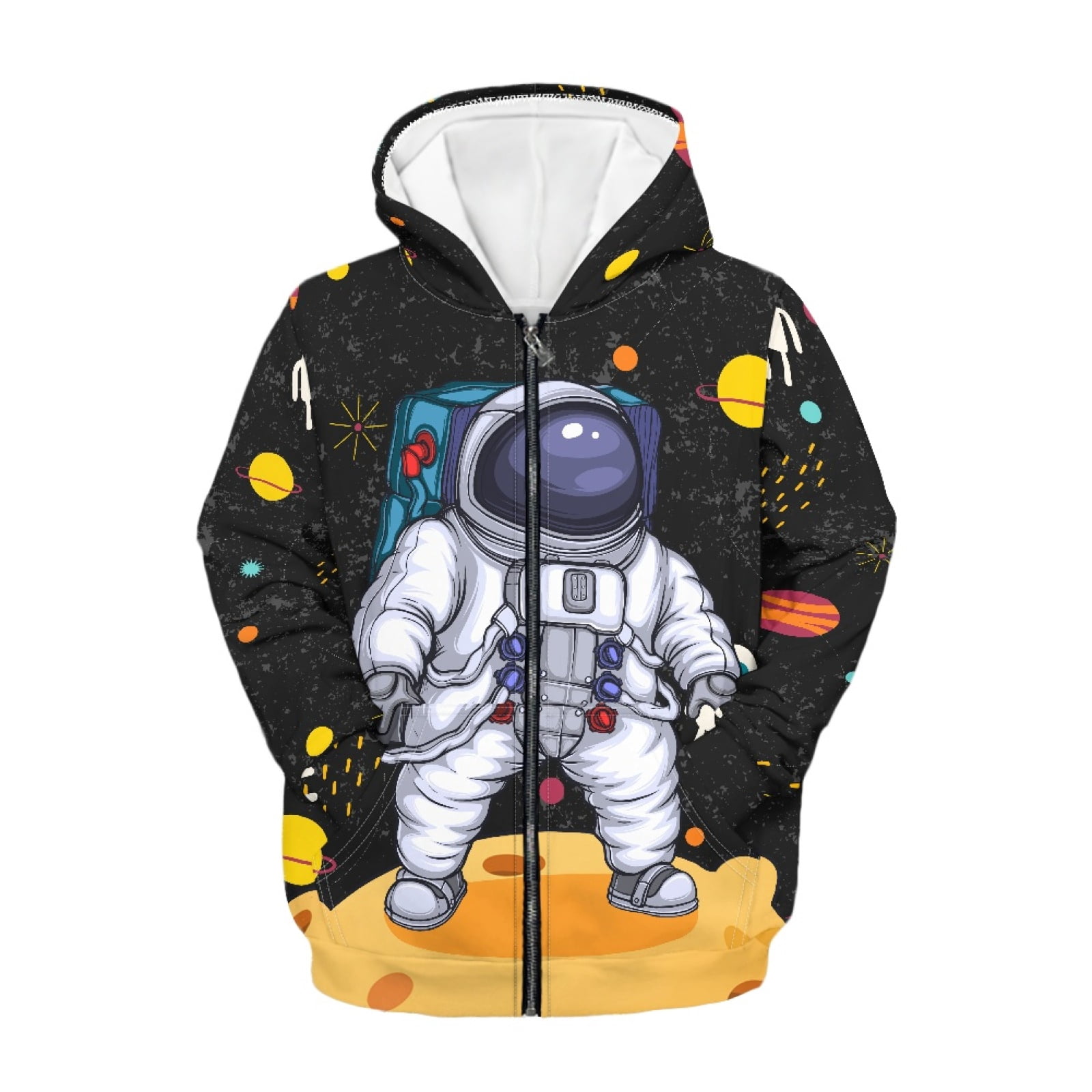 Xoenoiee Astronaut Print Teens Zip Up Hoodie Kids Unisex Hooded