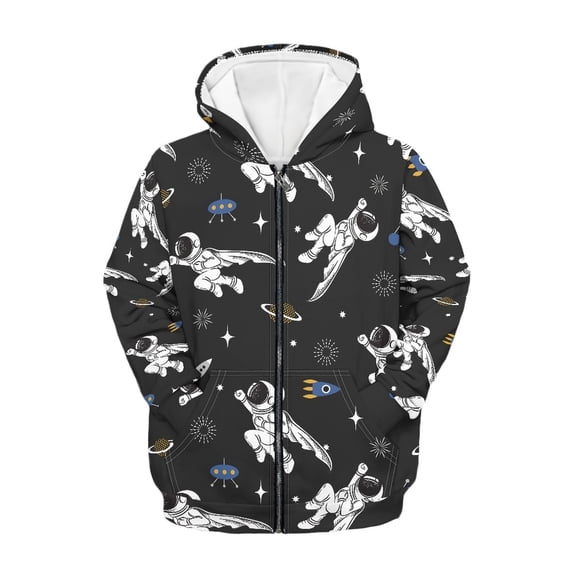 Xoenoiee Astronaut Rocket Spaceship Girls Boys Zip-Up Hoodies Kids Fall Winter Warm Sweatshirt Jacket with Pocket Youth Long Sleeve Shirt Top Teen Clothes Outfits, 8-10 Years