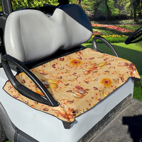 Xoenoiee Autumn Decor Pumpkin Sunflower Squirrel Print Golf Cart Accessories Seat Covers for EZGO, Universal Fit Golf Cart Seat Towel Blankets for Club Car, Easy to Install, Super Soft