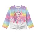 thumbnail image 1 of Xoenoiee Axolotl Candy Forest Snowflake Print Girls Long Sleeve Tops Tunic Christmas Casual Loose T-Shirt Fall Clothes Drop Shoulder Pullover with Tie Front, 7-8 Years, 1 of 7