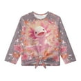 thumbnail image 1 of Xoenoiee Axolotl Cherry Blossom Print Girls Long Sleeve Shirt Casual Tie Hem Tee Tops Round Neck T Shirts Fall Clothes Active Outfits, 7-8 Years, 1 of 7