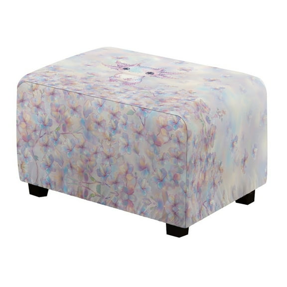 Xoenoiee Axolotl Cherry Blossom Print Ottoman Cover Rectangle Stretch Slipcover for Ottomans Soft Footstool Cover Footstool Slipcover with Elastic Bottom, Machine Washable, Small