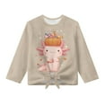 thumbnail image 1 of Xoenoiee Axolotl Pumpkin Candy Print Kids Long Sleeve Tee Shirts Thanksgiving Girls Casual Crewneck Tops Tie Knot Front Tops Halloween Pullover Fall Clothes Active T-Shirts, 5-6 Years, 1 of 7