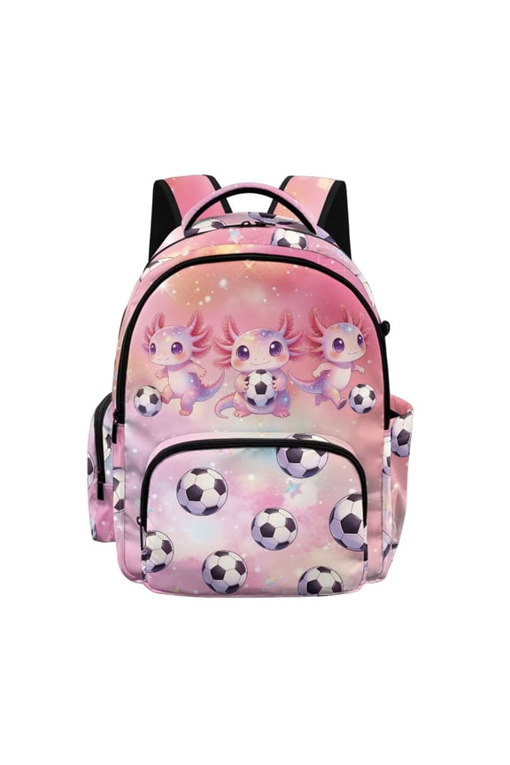 Axolotl Soccer Star Pattern Backpack for Girls Teens, Large Capacity Bookbag School Bag for Elementary Middle High Students, 17 Inch Lightweight Satchel Bookpack for Kids