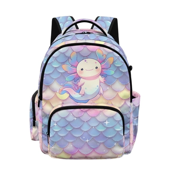 Xoenoiee Axolotl Star Mermaid Scale Print Kids School Backpack for Girls Kindergarten Primary School Backpacks Teens Bookbag Schoolbag Casual Travel Daypack Junior School Student Bag