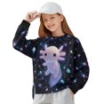 thumbnail image 1 of Xoenoiee Axolotl Universe Star Print Sweatshirt for Girls Kids Crewneck Fall Outfits Oversized Long Sleeve Tops Lightweight Sweater Trendy Side Split Winter Clothing, 5-6 Years, 1 of 7