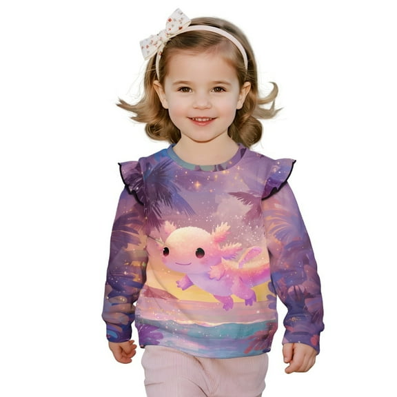 Xoenoiee Axootl Star Palm Tree Print Toddler Baby Girls Sweatshirts Casual Pullover Crewneck Winter Long Sleeve Tops Shirts Clothes, Size 3-4 Years