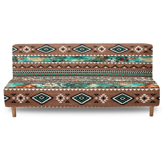 Xoenoiee Aztec American Tribal Paint Splatter Pattern Stretch Armless Futon Cover, Futon Mattress Cover Washable Sofa Bed Slipcover with Elastic Bottom, Futon Slipcovers Soft Futon Couch Cover