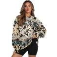 thumbnail image 1 of Xoenoiee Aztec Cow American Tribal Print Women Fall Sweatshirt Sweaters 2025 Long Sleeve Pullover Sweater Casual Loose Crew Neck Jumper Tops with Pockets, Size S, 1 of 7