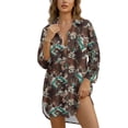 thumbnail image 1 of Xoenoiee Aztec Cow American Tribal Print Women's Swimsuit Coverup Long Sleeve Bathing Suit Cover Ups Button Down Beach Dress Shirt for Swimwear Beachwear, S, 1 of 7