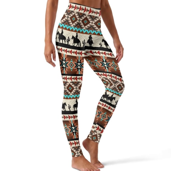 Xoenoiee Aztec Cowboy Horse Cactus Western Geometric Leggings