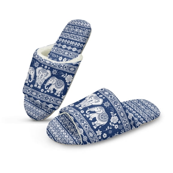 Xoenoiee Aztec Elephant American Tribal Print Women Men Cotton Open Toe House Slippers, Breathable Summer Indoor Slides, Memory Foam Slip-on Slippers Anti Slip Sole, 10.5-11.5 W/9.5-10.5 M