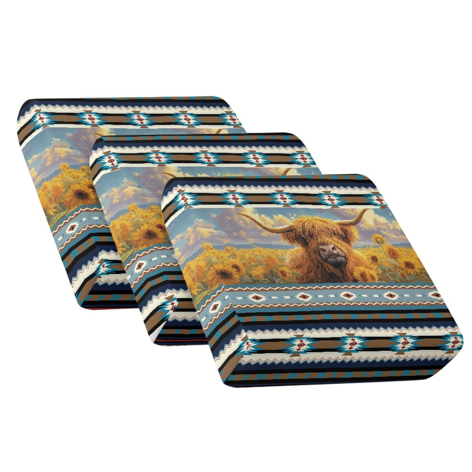 Xoenoiee Aztec Highland Cattle Sunflower Print 3 Pieces Couch Sofa Cushion Slipcover Elastic Chair RV Seat Covers Loveseat Sofa Furniture Protector Slip Cover for Living Room