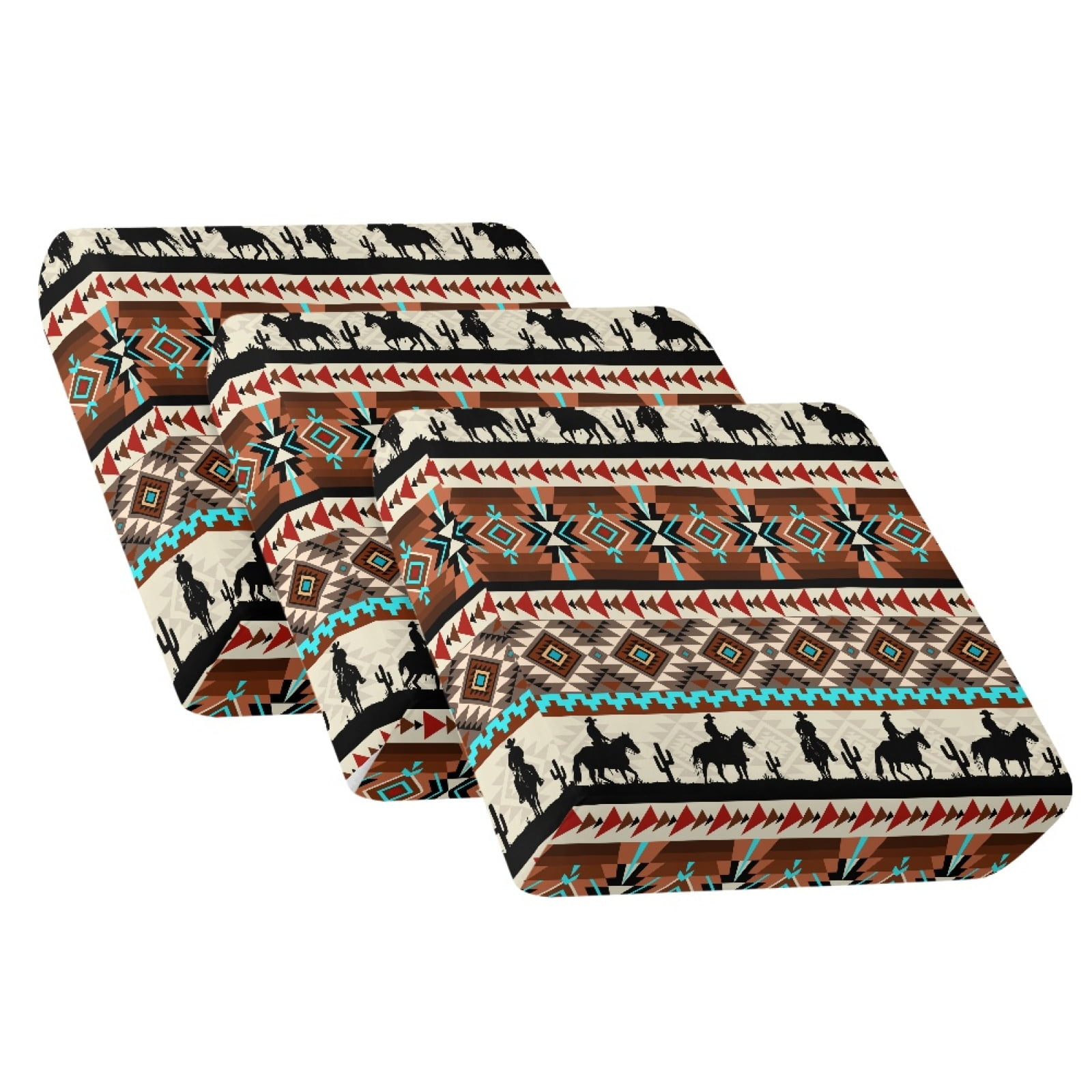 Xoenoiee Aztec Horse Cactus American Tribal Print Couch Cushion Covers 3PC Stretch Sofa Seat Slipcover Sets for Living Room Individual Sofa Cushion Cover Non-Slip Couch Seat Protectors