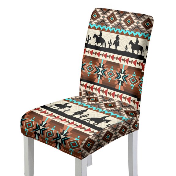Xoenoiee Aztec Horse Cactus American Tribal Print Dining Chair Covers Removable Washable Stretch Slipcovers with Elastic Band for Restaurant Kitchen Hotel Decor Supplies, 1 Set