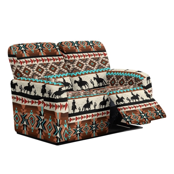 Xoenoiee Aztec Horse Cactus American Tribal Print Recliner Loveseat Cover, 6-Piece Stretch Sofa Slipcover with Elastic Bottom, Furniture Protector for Pets Kids, Machine Washable