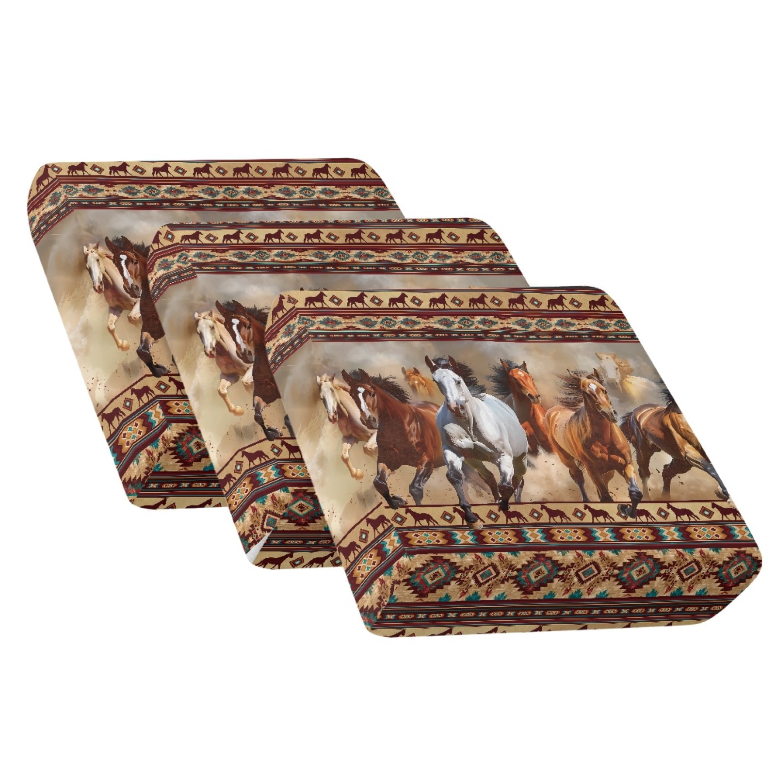 Xoenoiee Aztec Horse Print Stretch Seat Cushion Cover Sofa Cushion Furniture Protector for Sofa Seat, American Tribal Geometric Sofa Slipcover Furniture Protector with Elastic Bottom, Set of 3