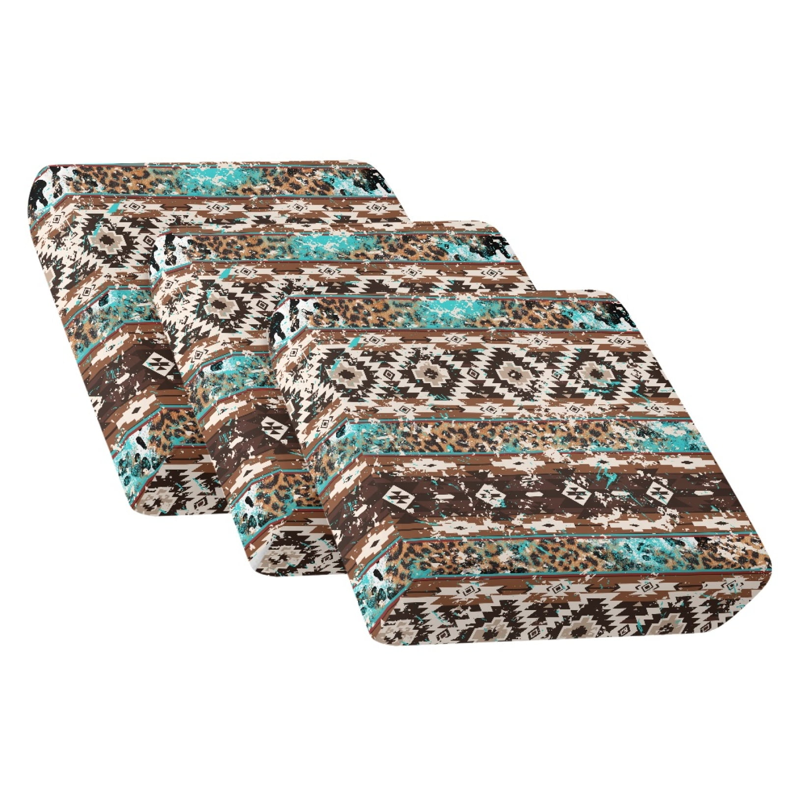 Xoenoiee Aztec Leopard American Tribal Print 3-Piece Stretch Sofa Cushion Covers with Elastic Bottom, Washable Slipcover Furniture Protector for 3-Cushion Couch, Sectional, Loveseat