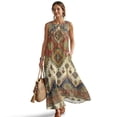thumbnail image 1 of Xoenoiee Aztec Southwest American Tribal Floral Print Cotton Linen Maxi Dresses for Women Casual Crewneck Sleeveless Tank Dress with Pocekts Summer Spring Boho Vacation Clothes Long Dress, S, 1 of 7