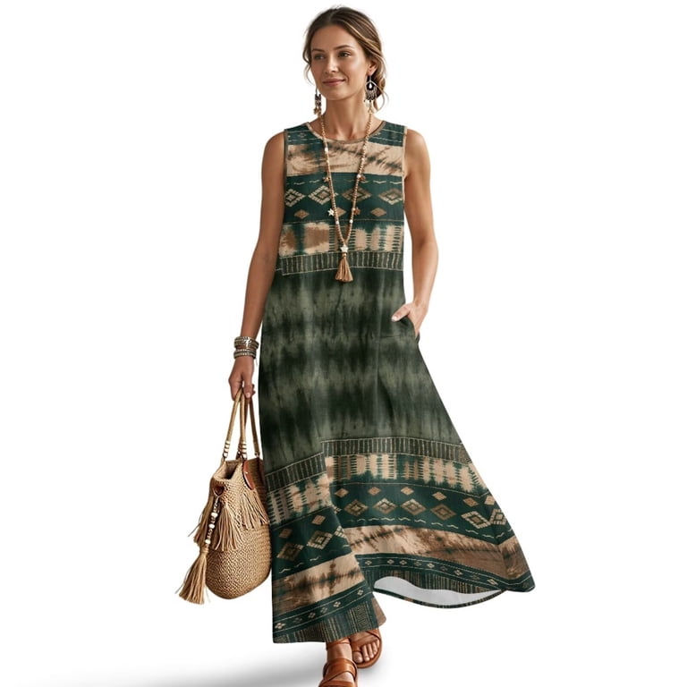 aztec cotton dress 1980s Handmade Cotton Dress With Aztec Print Size 12