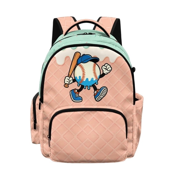 Xoenoiee Baseball Ice Cream Drip Print 17 Inch Backpack for Boys Girls Kids Large Capacity Bookbag School Bag Backpacks Satchel with Adjustable Padded Straps for Preschool Kindergarten Elementary