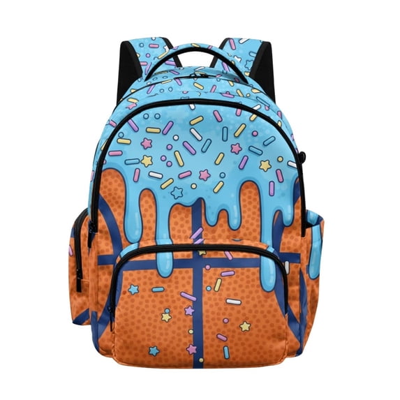 Xoenoiee Basketball Ice Cream Drip Print Backpack Daypack for Boys Girls, Large Capacity 17 Inch School Bag Lightweight Portable Knapsack Shoulder Bookbag Rucksack Satchel for Student