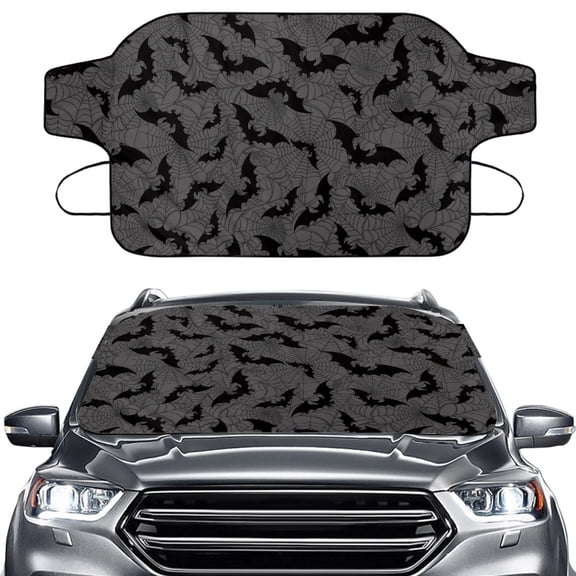 Xoenoiee Bat Spider Web Print Car Windshield Snow Cover Halloween Decoration Foldable Ice Windshield Cover Snow Protection Cover, Easy to Use, Universal Fit for Cars, SUV, Sedan, Hatchback