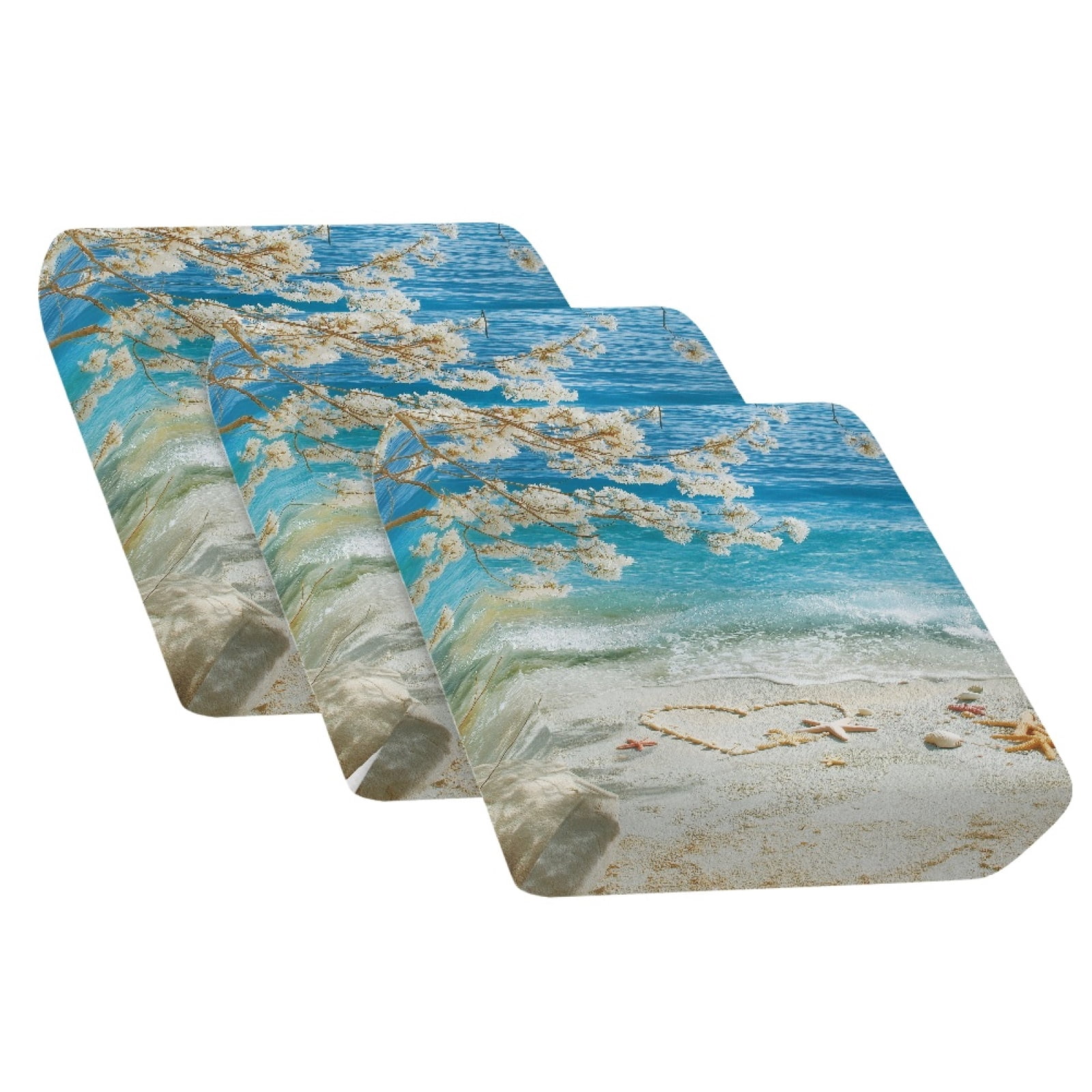 Xoenoiee Beach Heart Starfish Plum Blossom Print Couch Cushion Covers, Soft Sofa Seat Covers for Sectional 3 Cushion Couch, Washable Sofa Slipcover with Elastic Bottom, Non-Slip Furniture Protector
