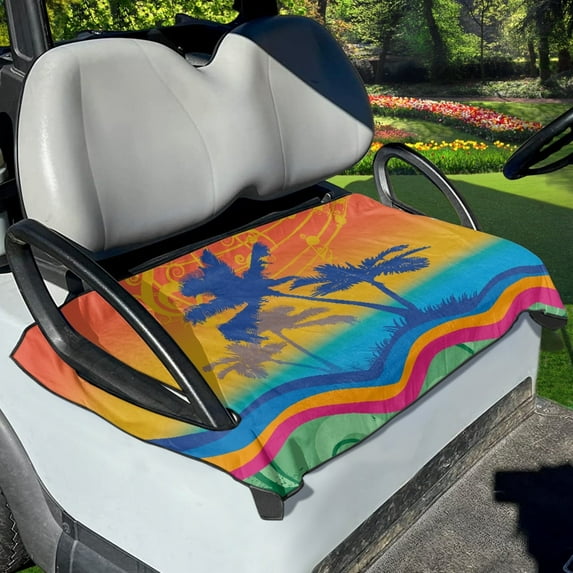 Xoenoiee Beach Palm Tree Music Print Golf Cart Accessories Seat Covers for EZGO, Universal Fit Golf Cart Seat Towel Blankets for Club Car, Easy to Install, Super Soft