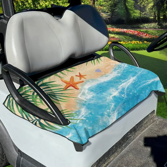 Xoenoiee Beach Starfish Palm Leaves Pattern Golf Cart Accessories Universal Fit Golf Cart Seat Towel Protector Machine Washable Anti-Hot Golf Cart Cover for Club Car EZGO