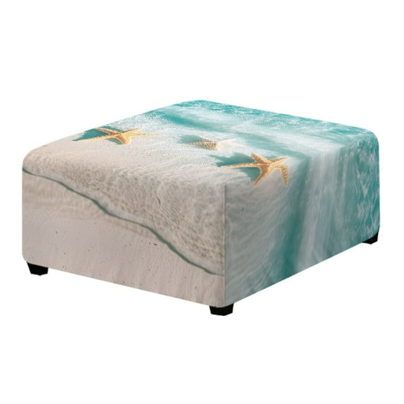 Xoenoiee Beach Starfish Print Ottoman Cover Stretch Square Ottoman Slipcovers for Foot Stool, Anti-Scratch Folding Storage Furniture for Living Room with Non-Slip Elastic Bottom, S