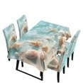thumbnail image 1 of Xoenoiee Beach Starfish Seashell Conch Pattern Tablecloth Chair Cover Set, Washable Table Cloth with Parsons Chair Slipcovers Protective Set of 4 for Home Restaurant Banquet (5 PCS), 1 of 6
