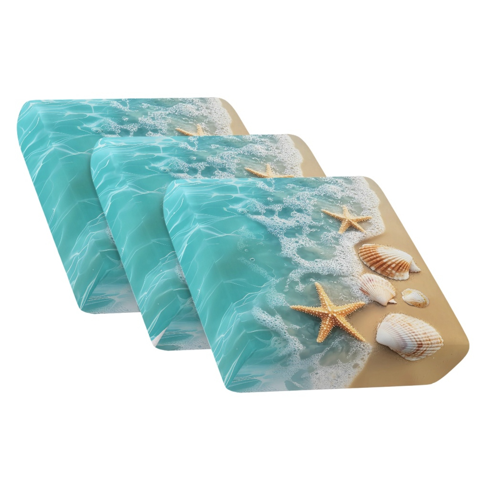 Xoenoiee Beach Starfish Seashell Print 3-Piece Stretch Couch Covers Stretch Sofa Cushion Slipcovers Washable Furniture Protector with Non-Slip Elastic Bottom for Living Room