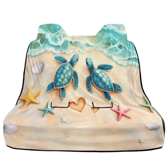 Xoenoiee Beach Turtle Starfish Seashell Heart Print Rear Bench Car Seat Cover Towel Protector, Heavy Duty Universal Fit Automotive Backseat Protector for Cars SUVs Truck