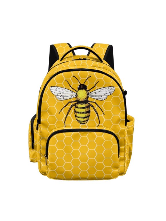 Bee Honeycomb Pattern Backpack for Girls Portable Shoulder Bag School Student Bookbag Lightweight Backpack Daypack Satchel with Adjustable Straps for Outdoor Travel
