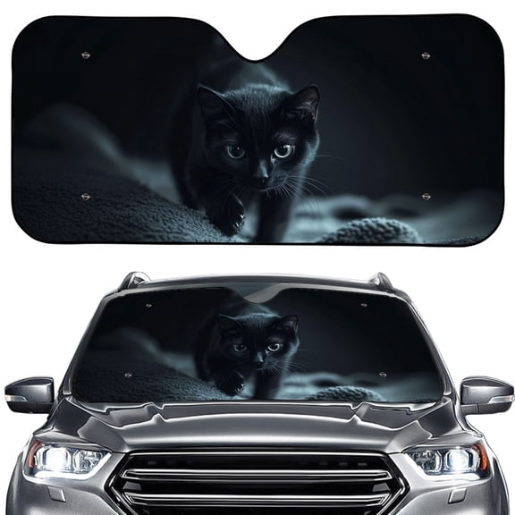 Xoenoiee Black Cat Pattern Car Front Windshield Shade, Accordion Folding Auto Sunshade for Car Truck SUV, Blocks UV Rays Sun Visor Protector, Keeps Your Vehicle Cool
